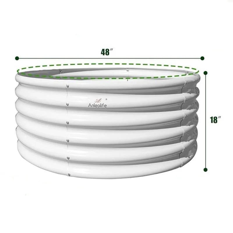 Set of 6: 48"x48"x18" Round Metal Raised Garden Beds - White Durable Planters for Vegetables & Flowers, Easy to Assemble