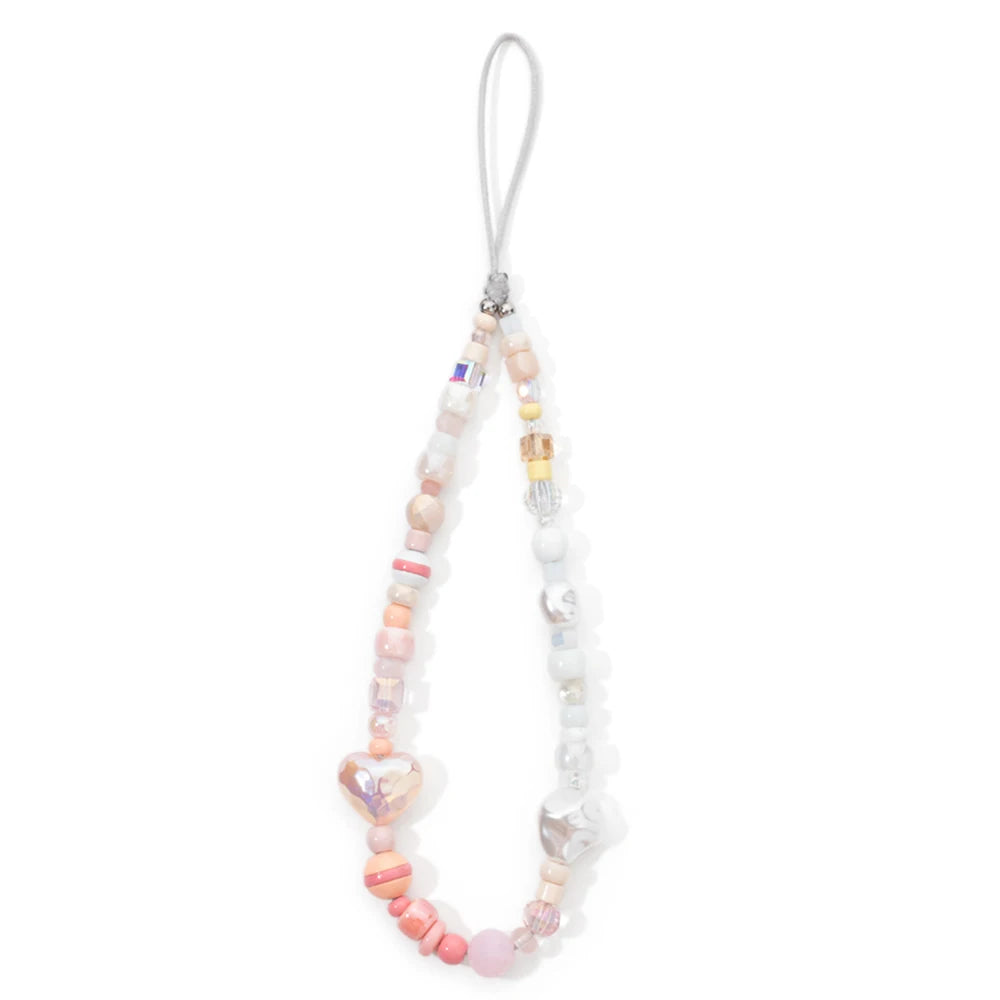 Colorful Love Heart Beads Cell Phone Chain New Beaded Phone Strap Handmade Love Charm Jewelry