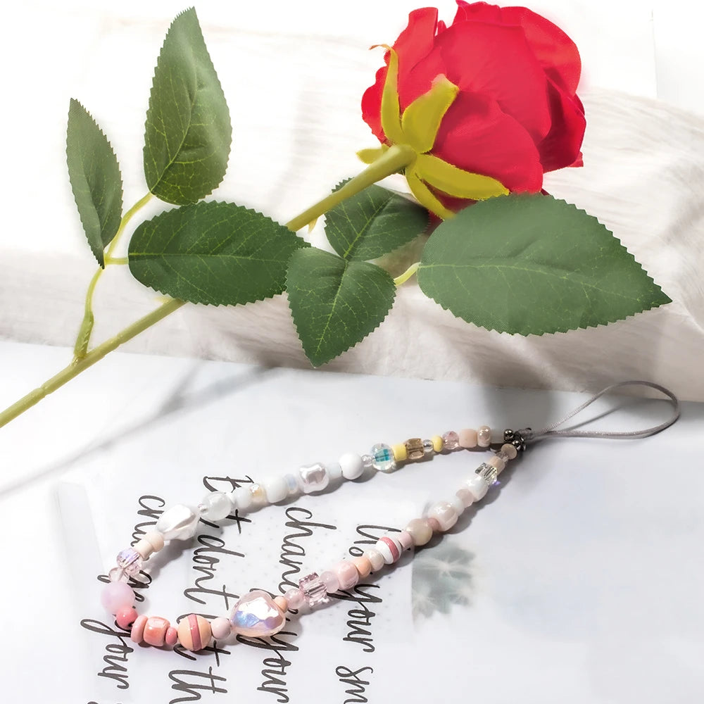 Colorful Love Heart Beads Cell Phone Chain New Beaded Phone Strap Handmade Love Charm Jewelry
