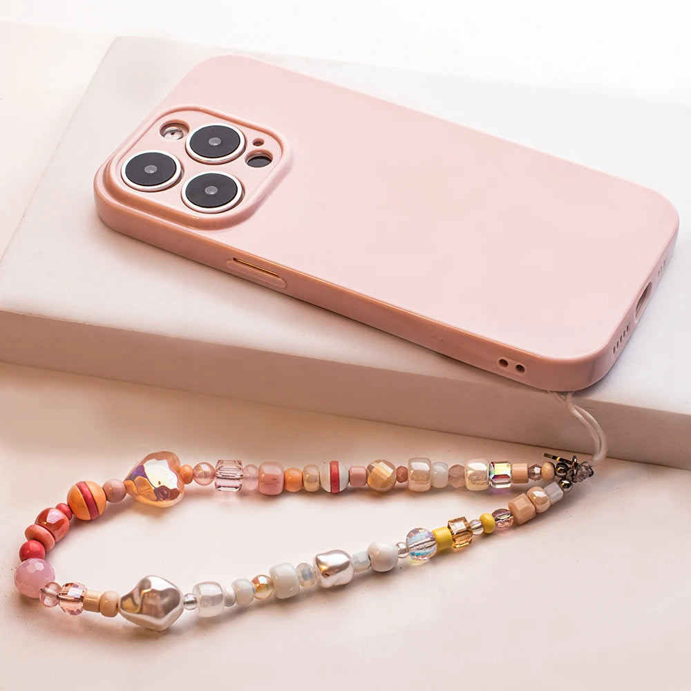 Colorful Love Heart Beads Cell Phone Chain New Beaded Phone Strap Handmade Love Charm Jewelry