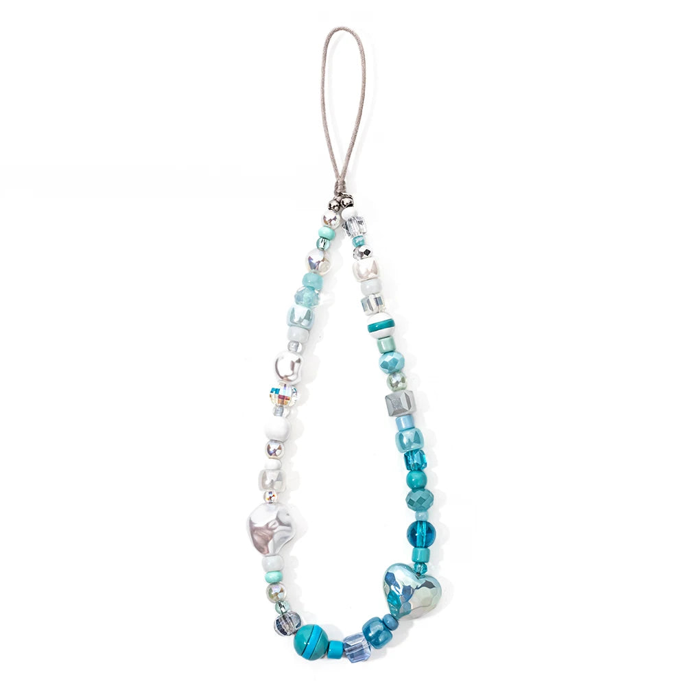 Colorful Love Heart Beads Cell Phone Chain New Beaded Phone Strap Handmade Love Charm Jewelry