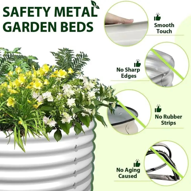 Set of 6: 48"x48"x18" Round Metal Raised Garden Beds - White Durable Planters for Vegetables & Flowers, Easy to Assemble