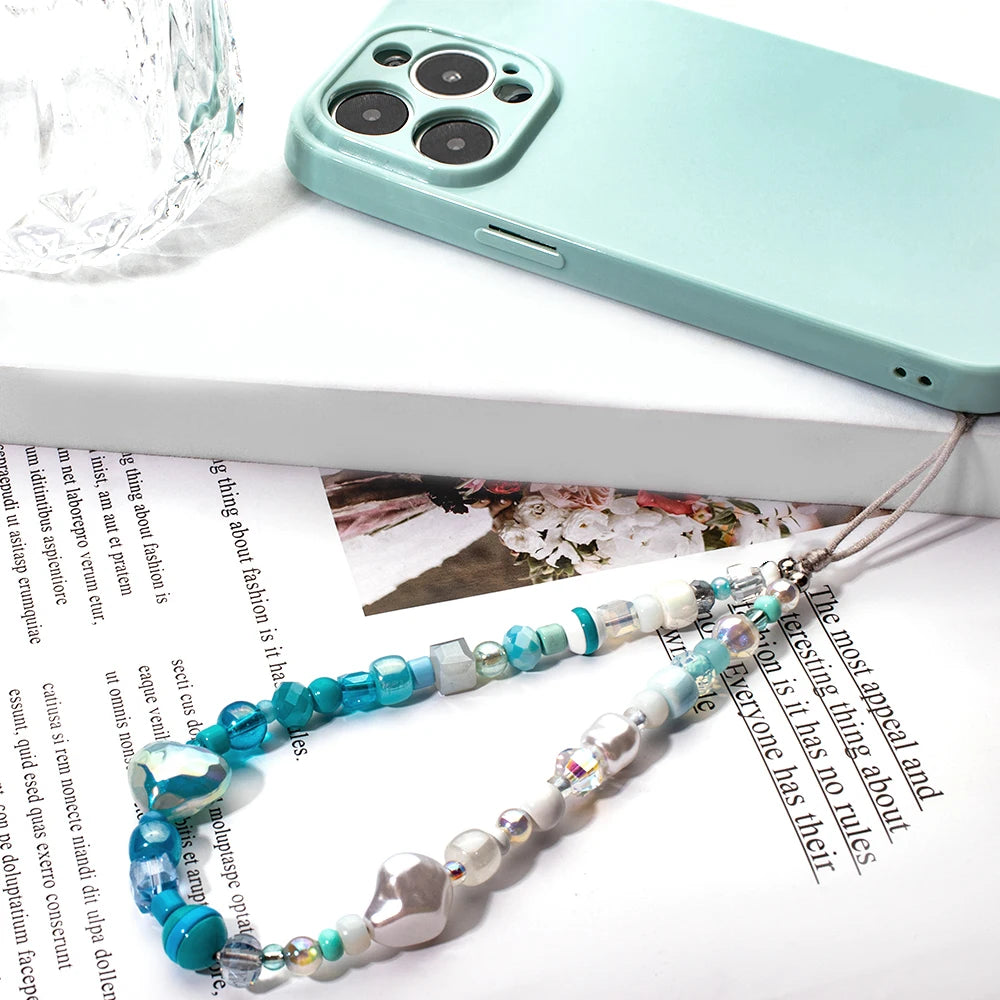 Colorful Love Heart Beads Cell Phone Chain New Beaded Phone Strap Handmade Love Charm Jewelry