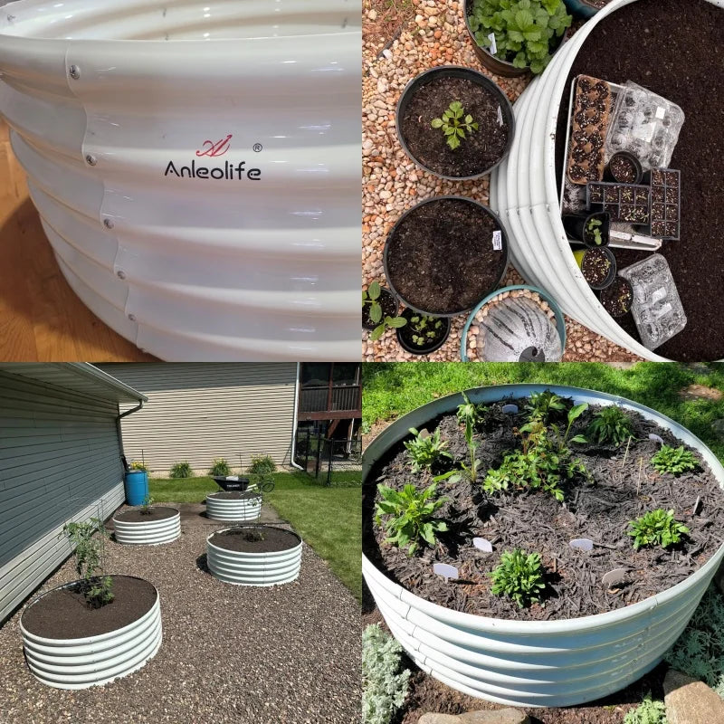 Set of 6: 48"x48"x18" Round Metal Raised Garden Beds - White Durable Planters for Vegetables & Flowers, Easy to Assemble