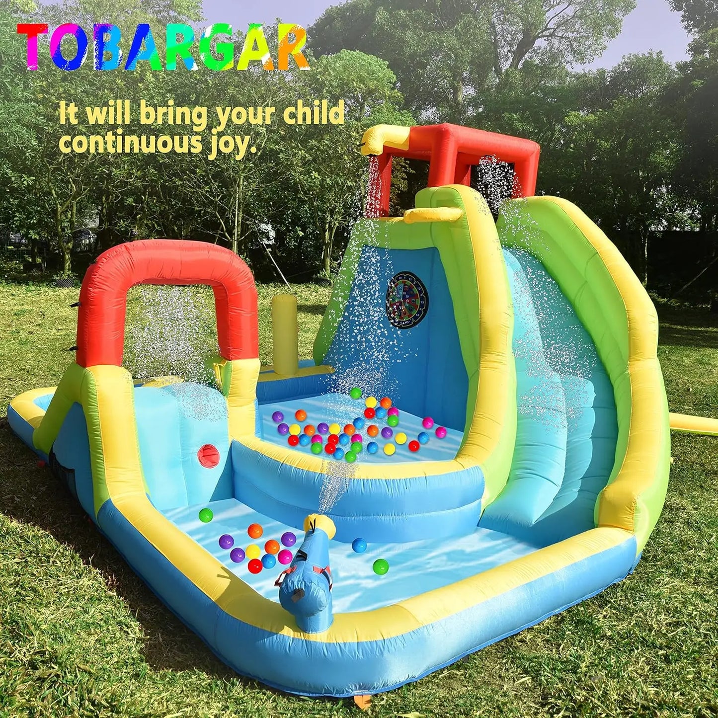 Water Slide Park, Large Kids Water Castle Fun Bouncy House with Dual Pools and Slides, Climbing Wall, Basketball and