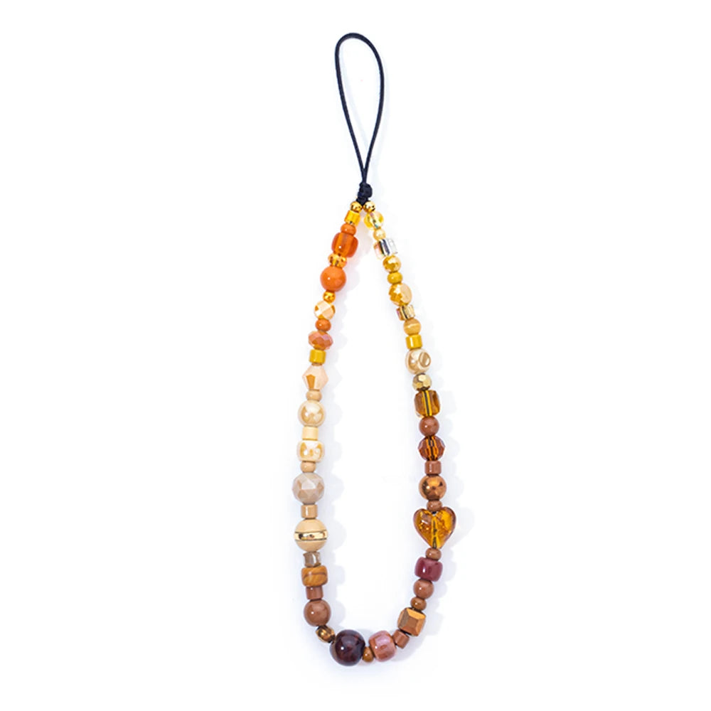 Colorful Love Heart Beads Cell Phone Chain New Beaded Phone Strap Handmade Love Charm Jewelry