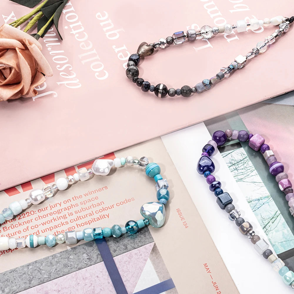 Colorful Love Heart Beads Cell Phone Chain New Beaded Phone Strap Handmade Love Charm Jewelry