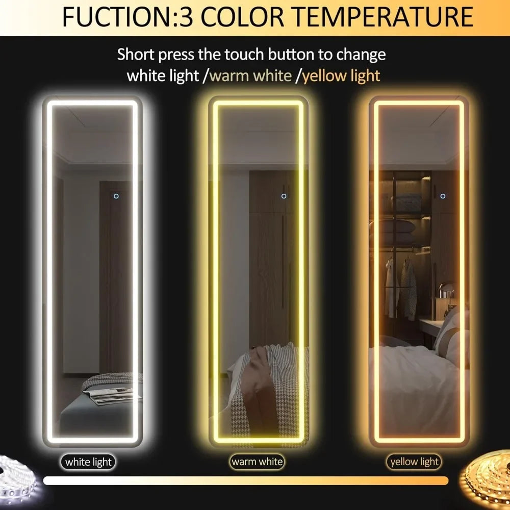 63"x16" Full Body Mirror LED, Dimming & 3 Color Lighting, Wall Mounted Lighted Mirror Touch Control, Full Length Mirror