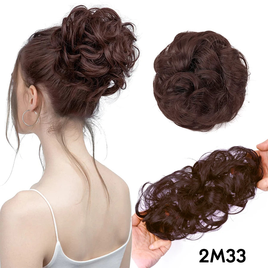 AliLeader Synthetic Chignon Hair Extension Curly Hair Bun Short Messy Hair Band Donuts Elastic Drawstring Ponytail Women