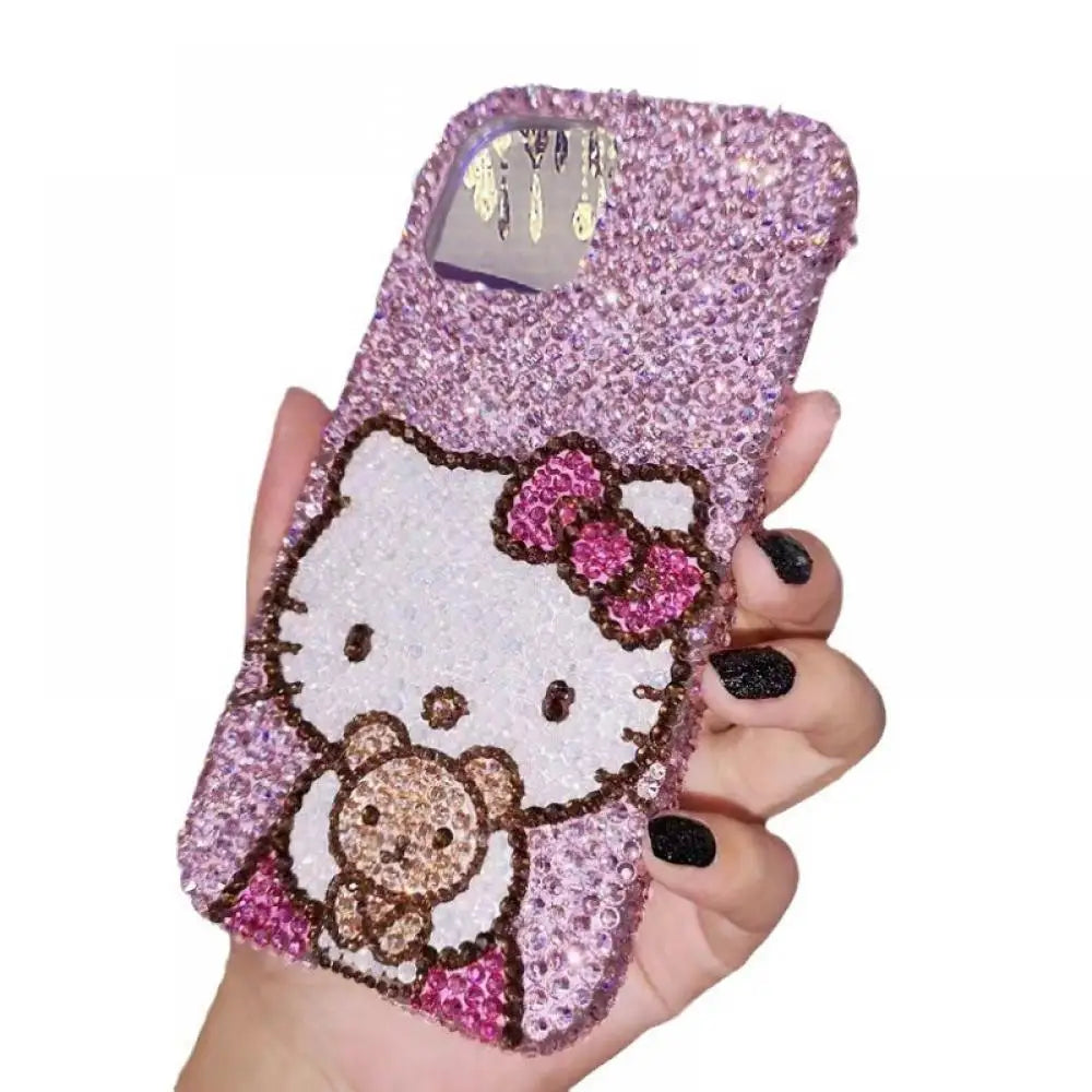 New Sanrios Hello Kitty Iphone 16Promax 15 14 13 Phone Case Kawaii Cartoon Apple Phone Case Rhinestone Girlfriend Festival Gift