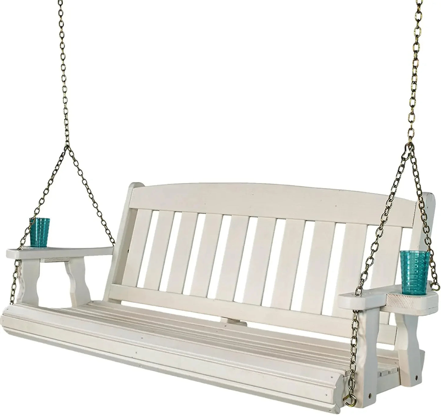 Amish Casual Heavy Duty 800 Lb Mission Treated Porch Swing with Hanging Chains and Cupholders (5 Foot, Semi-Solid White Stain)