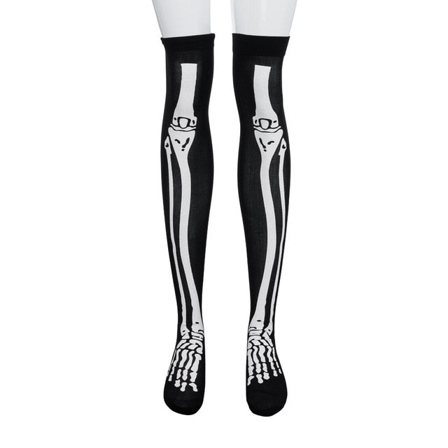 Halloween Black White Long Knee High Socks Costume Masquerade Carnival Cosplay Soft Wind Thigh Stockings Over The Knee