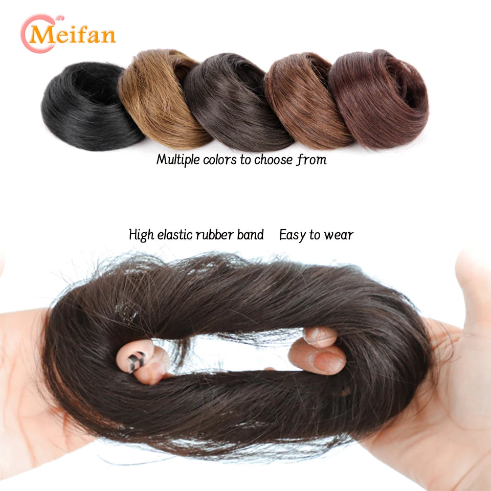 MEIFAN Synthetic Chignon Elastic Rubber Band Fake Hair Bun Clip in on Hair Tail Extension Updo Hair Piece Ponytail For Women