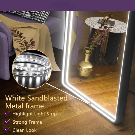 56" X 16" Led Mirror with Lights Arch Design, Full Body Mirror with Lights, Wall Mounted Mirror Dimming & 3 Color Modes