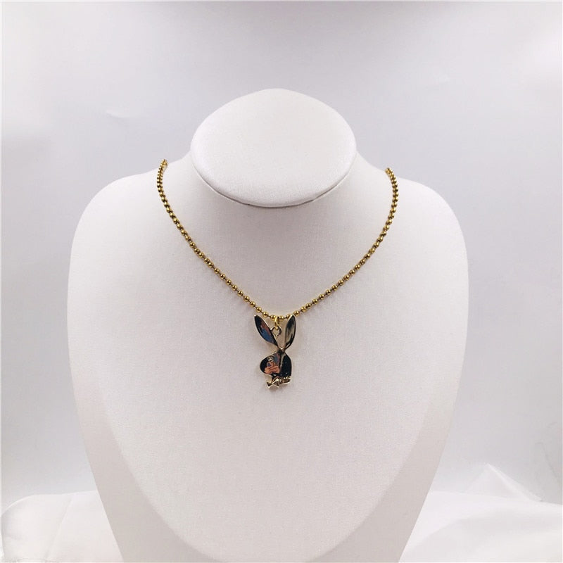 New Women Fashion Cute Long Ear Bunny Pendant Necklaces Charm Playboy Necklace Party Jewelry Collier Femme