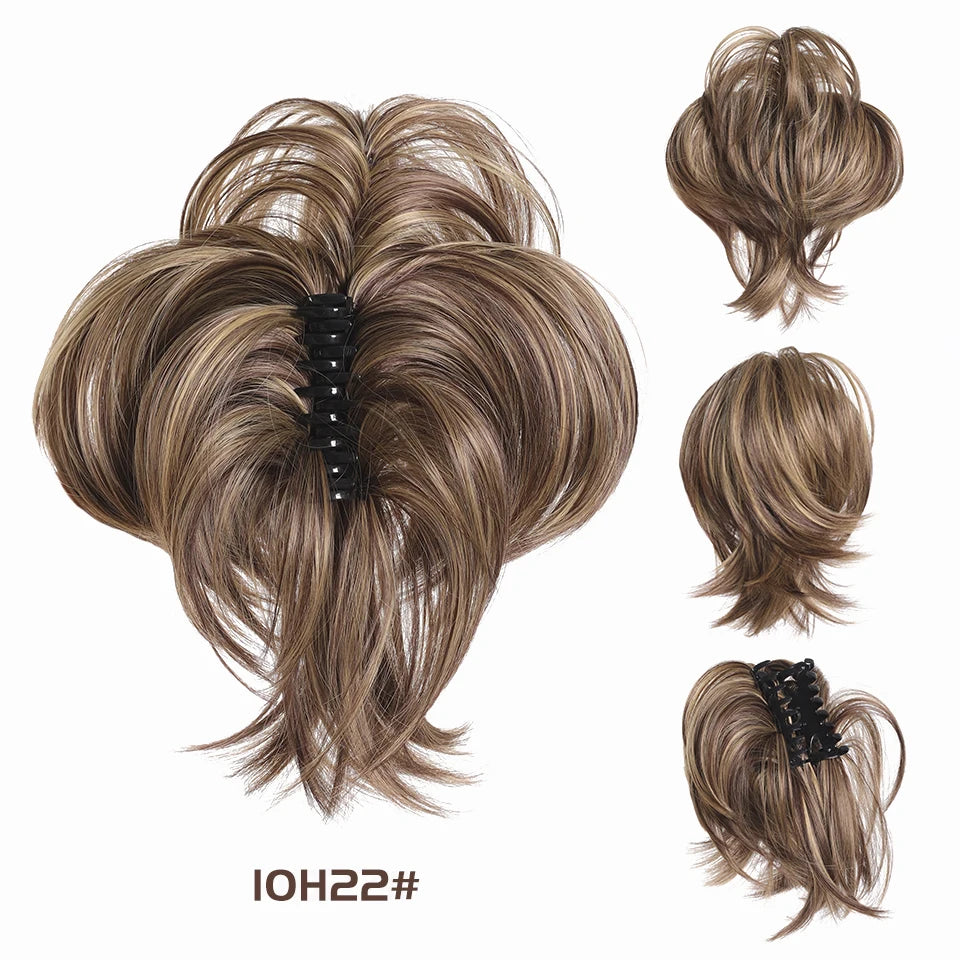 OLACARE Synthetic Straight Chignon Messy Fluffy Hair Bun Claw Clip-in Hair Extensions For Women Fake Hair Scrunchy