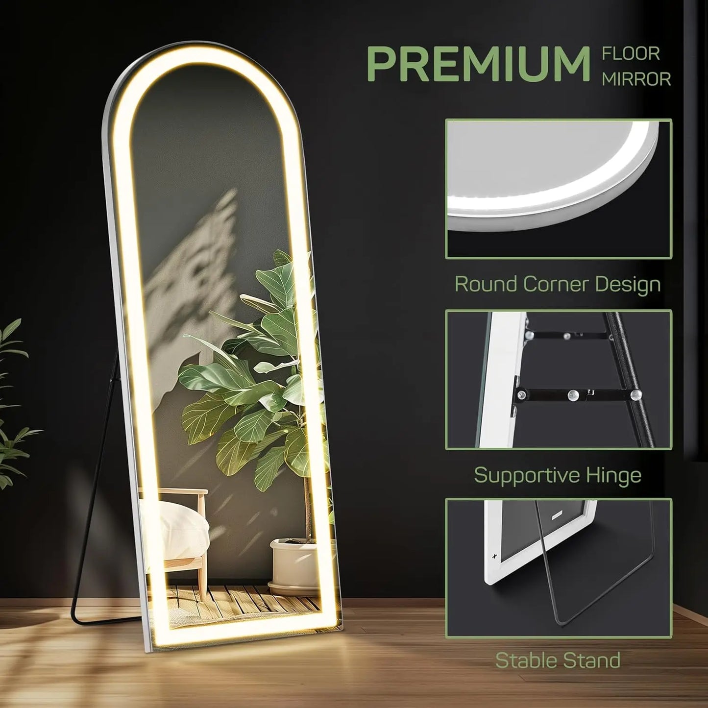 Full Length with LED Lights, 26"x71" Body Wall Mirrors, Floor Standing, Hanging or Leaning, Large Tall Mirror with Aluminum Allo