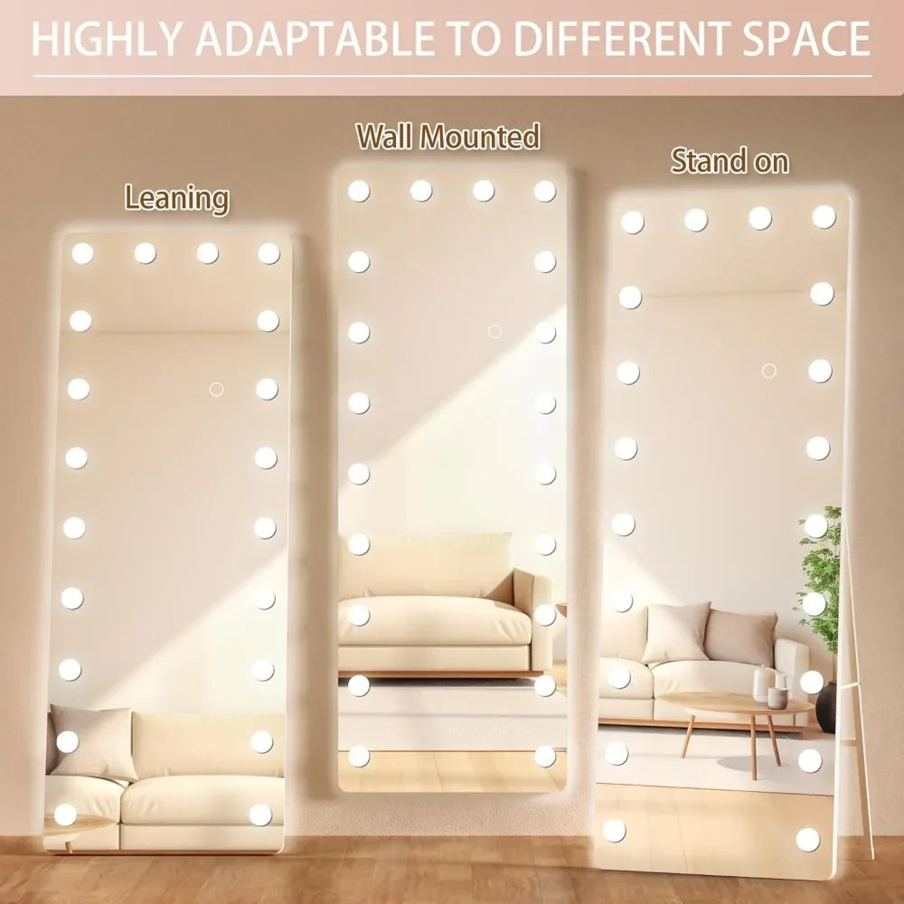 65" X 22" Full Body Mirrors with Bulbs, 3 Colors Temperature, Wall Mounted, Led Standing Mirror, Full Length Mirror with Lights