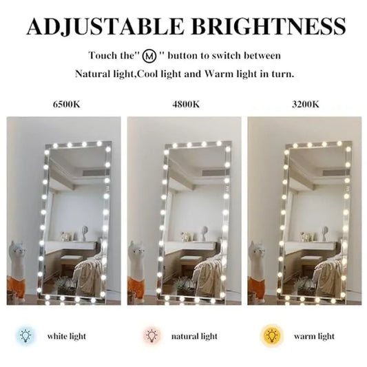 Large Full Length Mirror with 28 LED Lights Makeup and Dressing 72 x 36 Inch Free Standing Floor Mirror with 3 Color Modes and