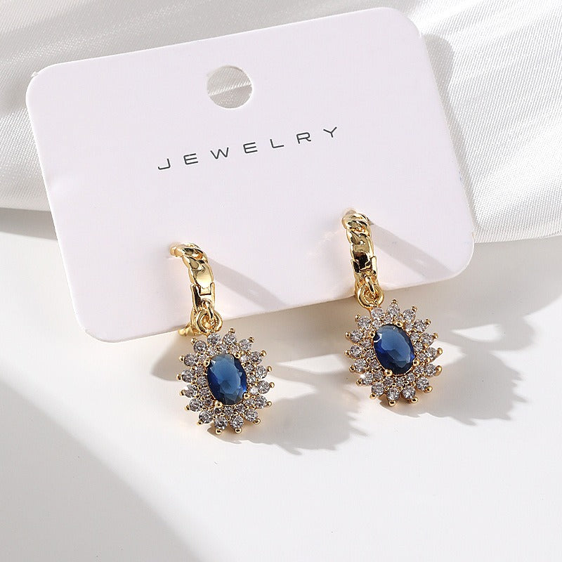 Fashionable full set zircon oval earrings