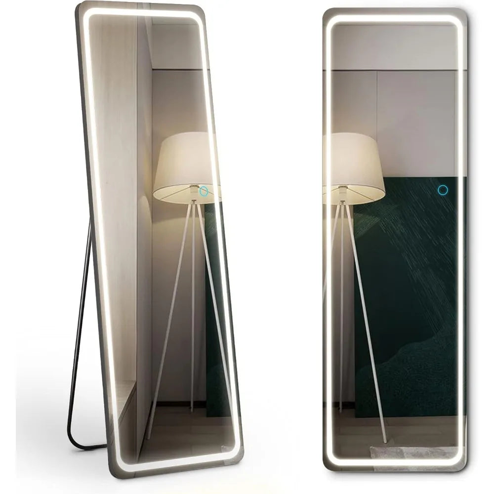 Full Length Mirror with LED Lights, Full Body Mirrors, Free Standing Floor Mirror, Wall Mounted Lighted Mirrors