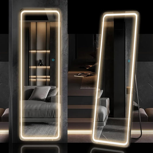 Full Length Mirror with LED Lights, Full Body Mirrors, Free Standing Floor Mirror, Wall Mounted Lighted Mirrors