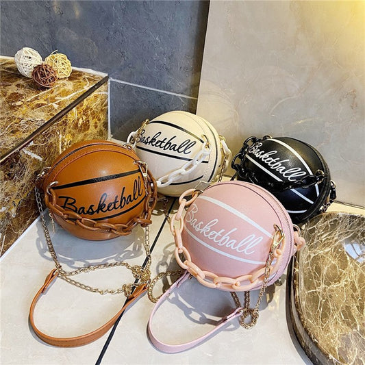 Personality female leather pink basketball bag new ball purses for teenagers women shoulder bags crossbody chain hand bags