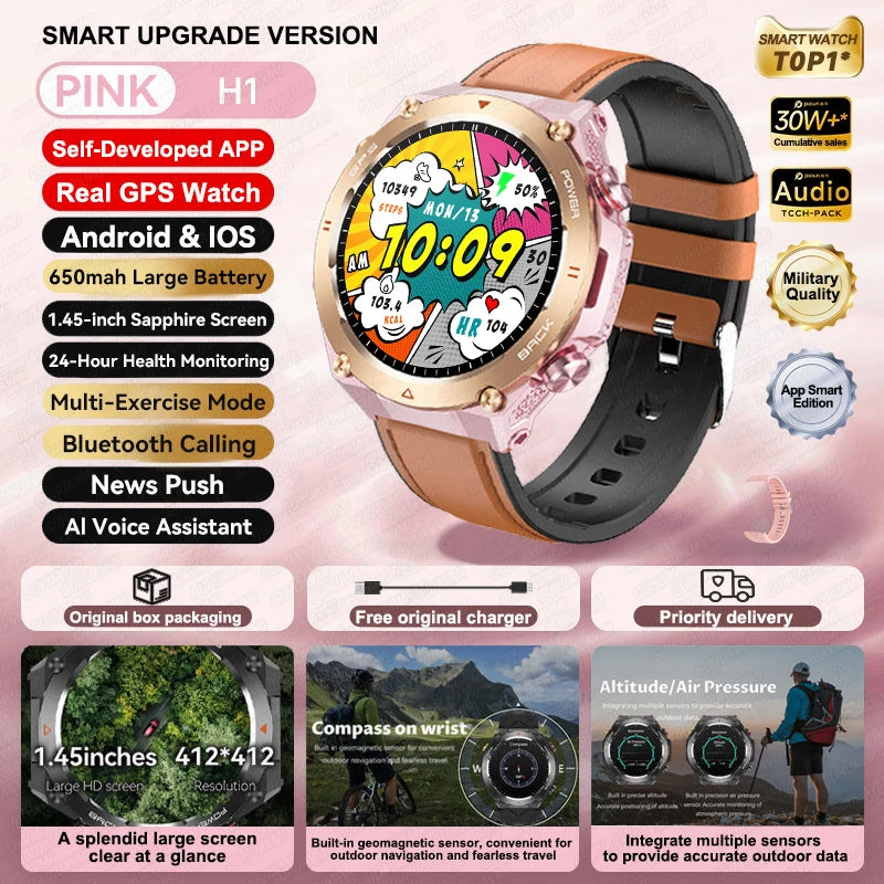 2024 New Outdoor Military GPS Smart Watch Men AMOLED HD Screen Heart Rate Blood Pressure Bluetooth Call Waterproof Smartwatches