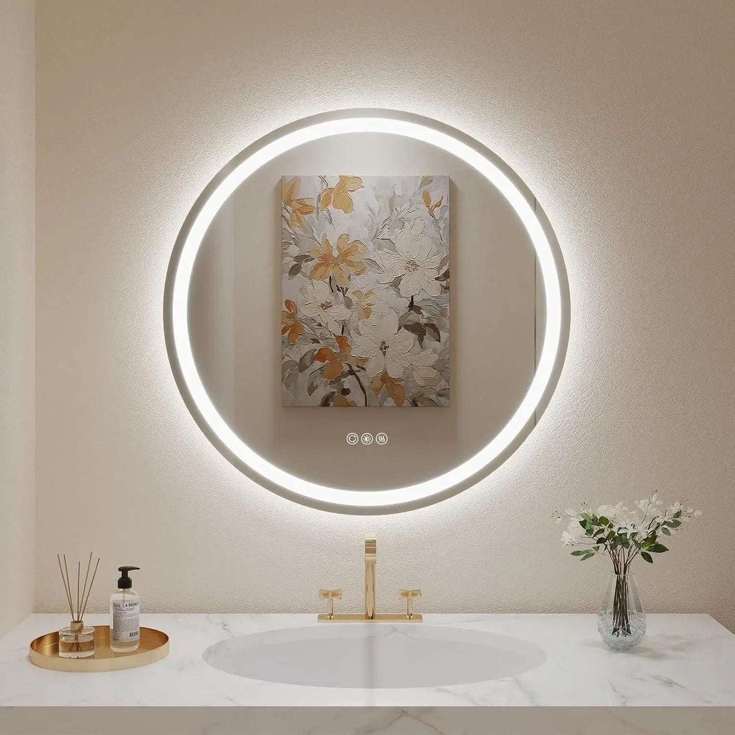 36" Round LED Mirror for Bathroom Front and Backlit Wall Mounted Bathroom Mirror with Lights, Anti-Fog Household Merchandises