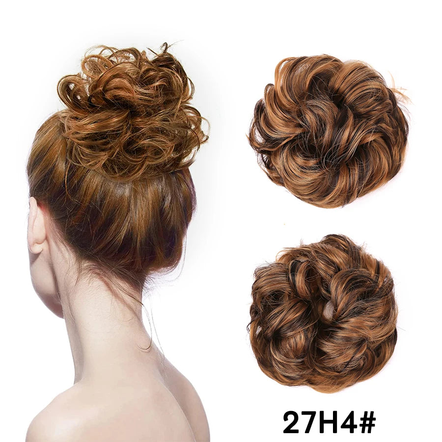 AliLeader Synthetic Chignon Hair Extension Curly Hair Bun Short Messy Hair Band Donuts Elastic Drawstring Ponytail Women