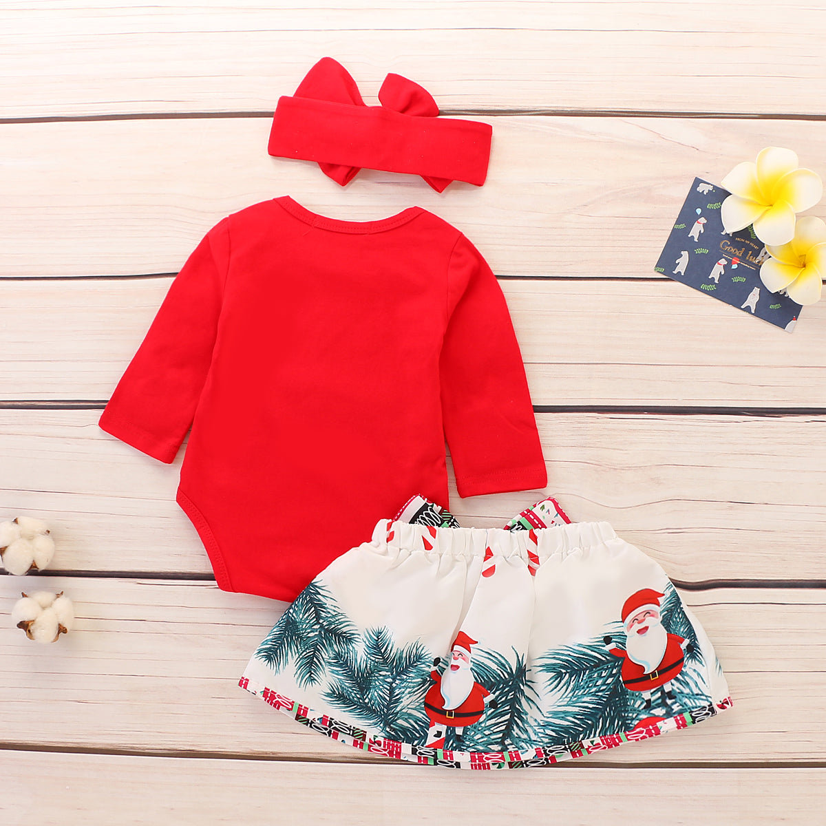 My First Christmas Girl Clothes Baby Girl Clothes Set 3Pcs Pure Red Tops Bodysuit+Bow Skirt+Headband Baby Christmas