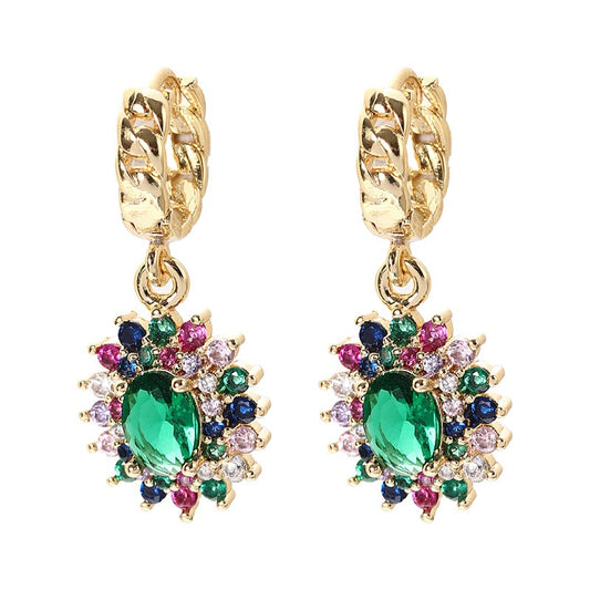 Fashionable full set zircon oval earrings