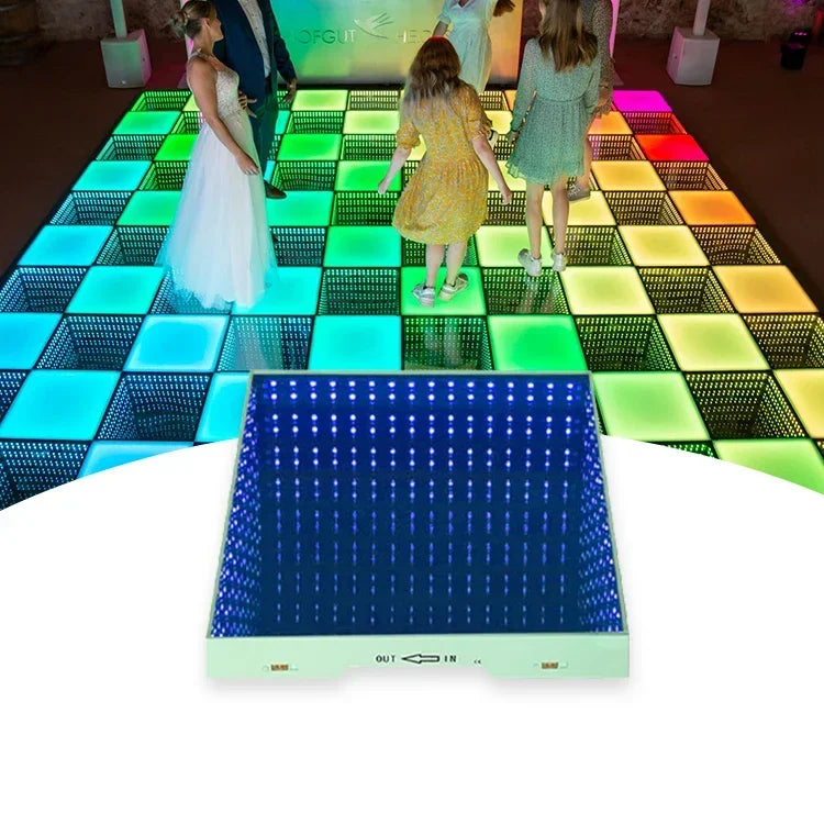 wedding lights waterproof trade glass double mirror 3d infinity led colorful event magnetic dance floor light