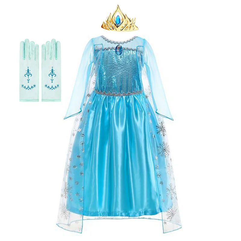 Disney Girls Elsa Princess Dress for Long Sleeve Kids Birthday Cosplay Frozen Costume Fancy 2024 Carnival Dress Up Party Costume