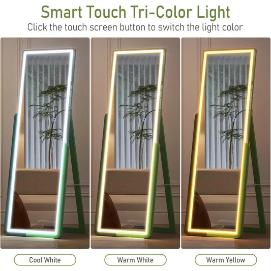 Full Length Mirrors with LED Lights, 63"x20" Full Body Lighted Mirror, Standing Floor Mirror with Dimming 3 Colors Lighting