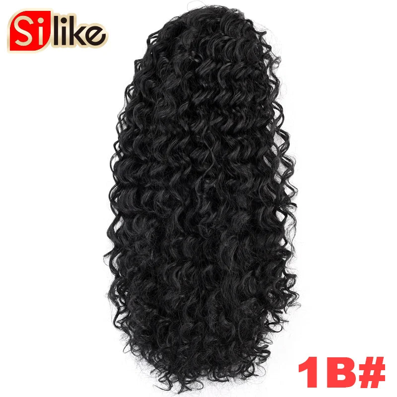 Silike Kinky Curly Drawstring Ponytail 24 inch Afro Drawstring PonyTail Clips in Hair Extensions 150g Synthetic Hair Bun