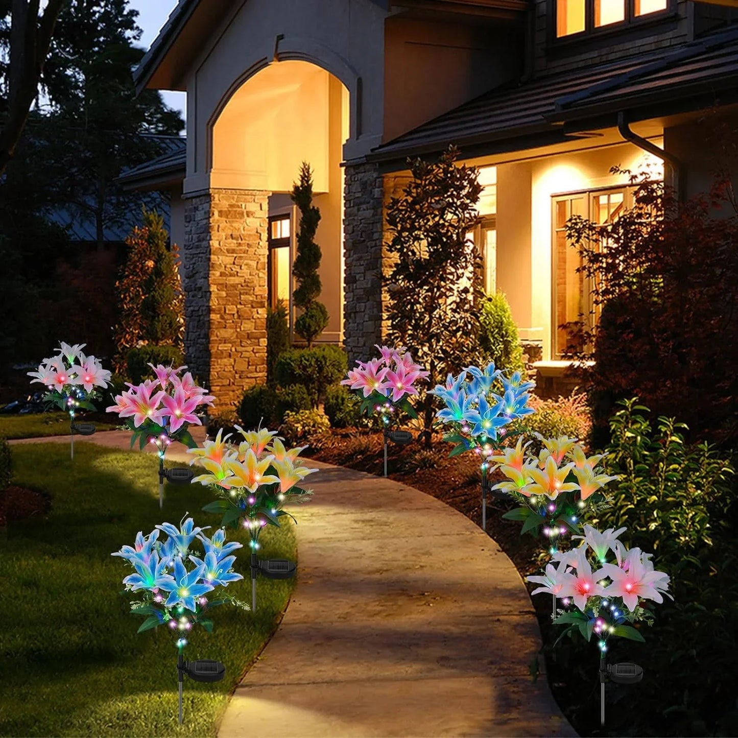 7 Head Orchid Flower Solar Lights Outdoor Waterproof Landscape Decor Lamp for Garden Yard Pathway Porch Lawn Backyard Decoration