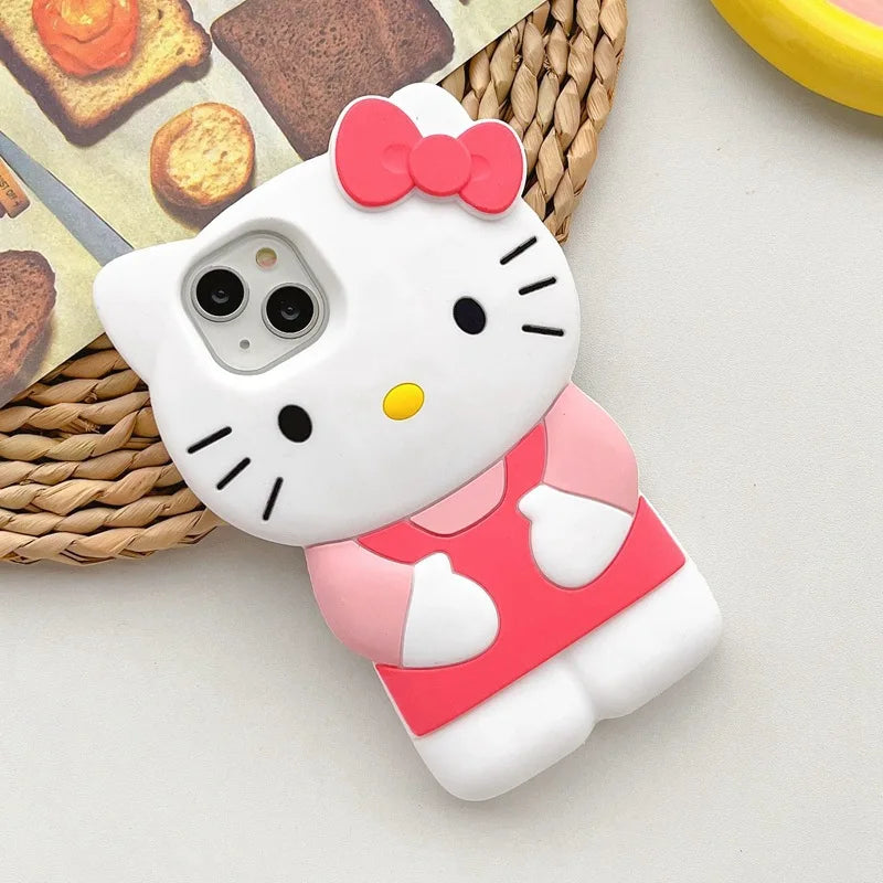 New cartoon tanning three-dimensional Hello Kittys iPhone 14/13 suitable for Apple 16/15 PROMAX cute silicone mobile phone case