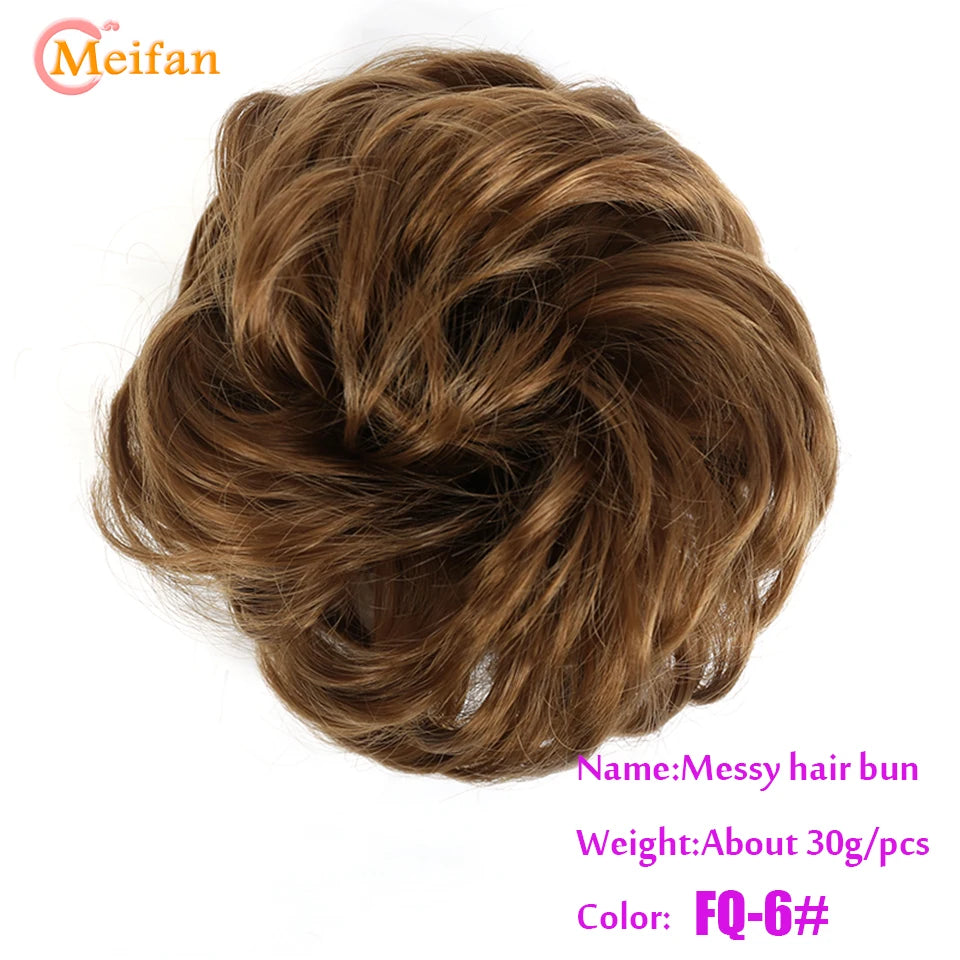 MEIFAN Synthetic Chignon Elastic Rubber Band Fake Hair Bun Clip in on Hair Tail Extension Updo Hair Piece Ponytail For Women