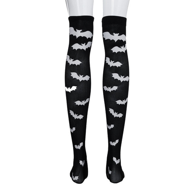 Halloween Black White Long Knee High Socks Costume Masquerade Carnival Cosplay Soft Wind Thigh Stockings Over The Knee