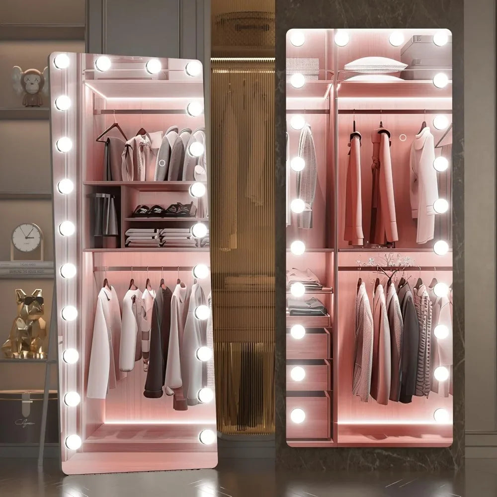 65" X 22" Full Body Mirrors with Bulbs, 3 Colors Temperature, Wall Mounted, Led Standing Mirror, Full Length Mirror with Lights