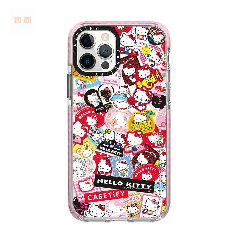 Sanrio Cartoon Hello Kitty Sticker Phone Case All-Inclusive Painted Soft Protection Case for iPhone 11 12 13 14 15 Pro Max X XS