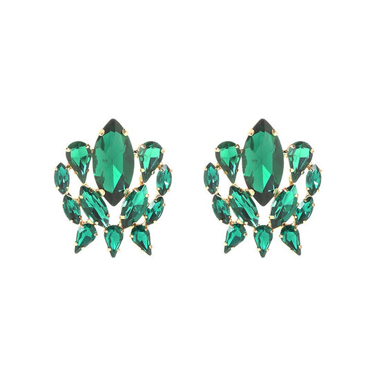 Claw inlaid colored glass rhinestone shaped earrings