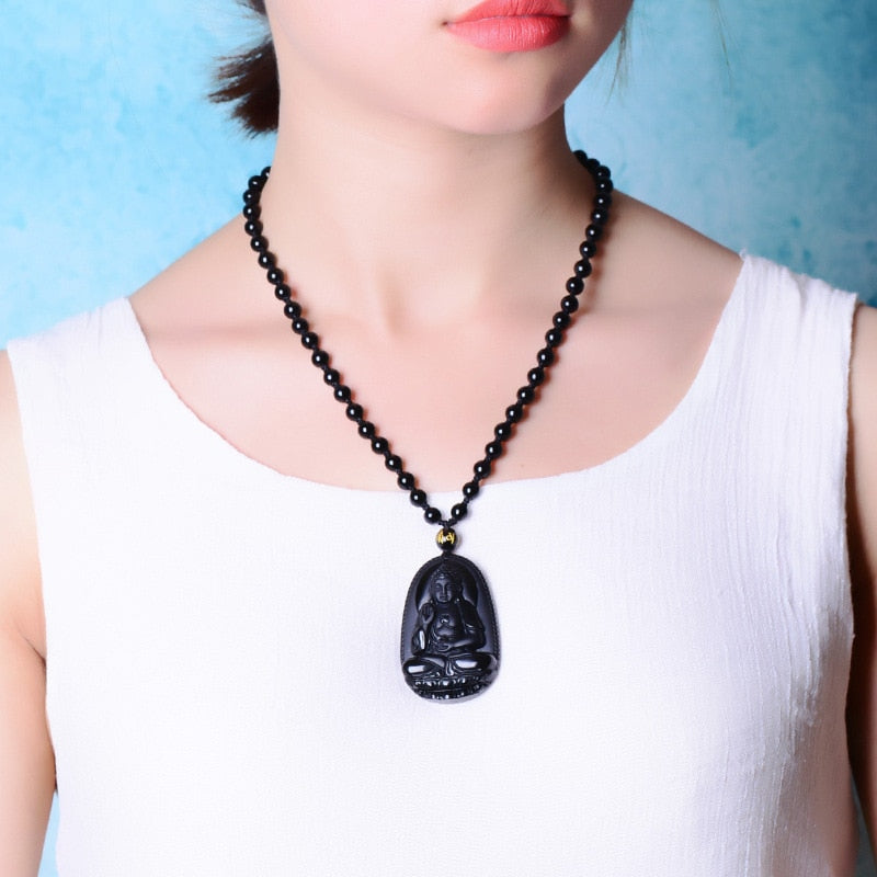 Black Obsidian Six Stars Lucky Amulet  Love Natural Stone Pendant  Necklace  for Women Men  Love Crystal Pendulum Jewelry