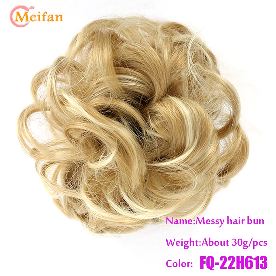 MEIFAN Synthetic Chignon Elastic Rubber Band Fake Hair Bun Clip in on Hair Tail Extension Updo Hair Piece Ponytail For Women