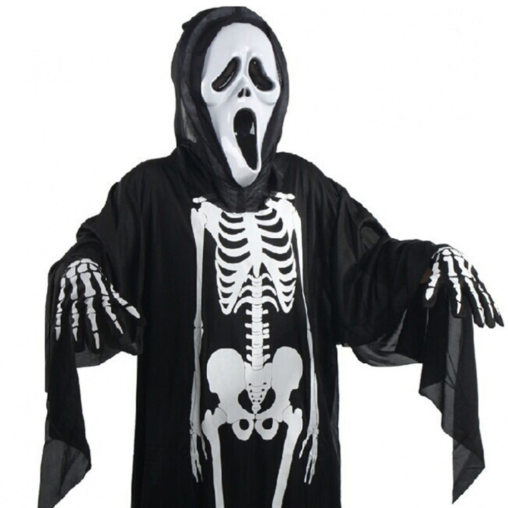 Skull Skeleton Ghost Cosplay Costume Adults Kids Halloween Carnival Masquerade Fancy Dress Clothes+Skull Devil Mask+Gloves