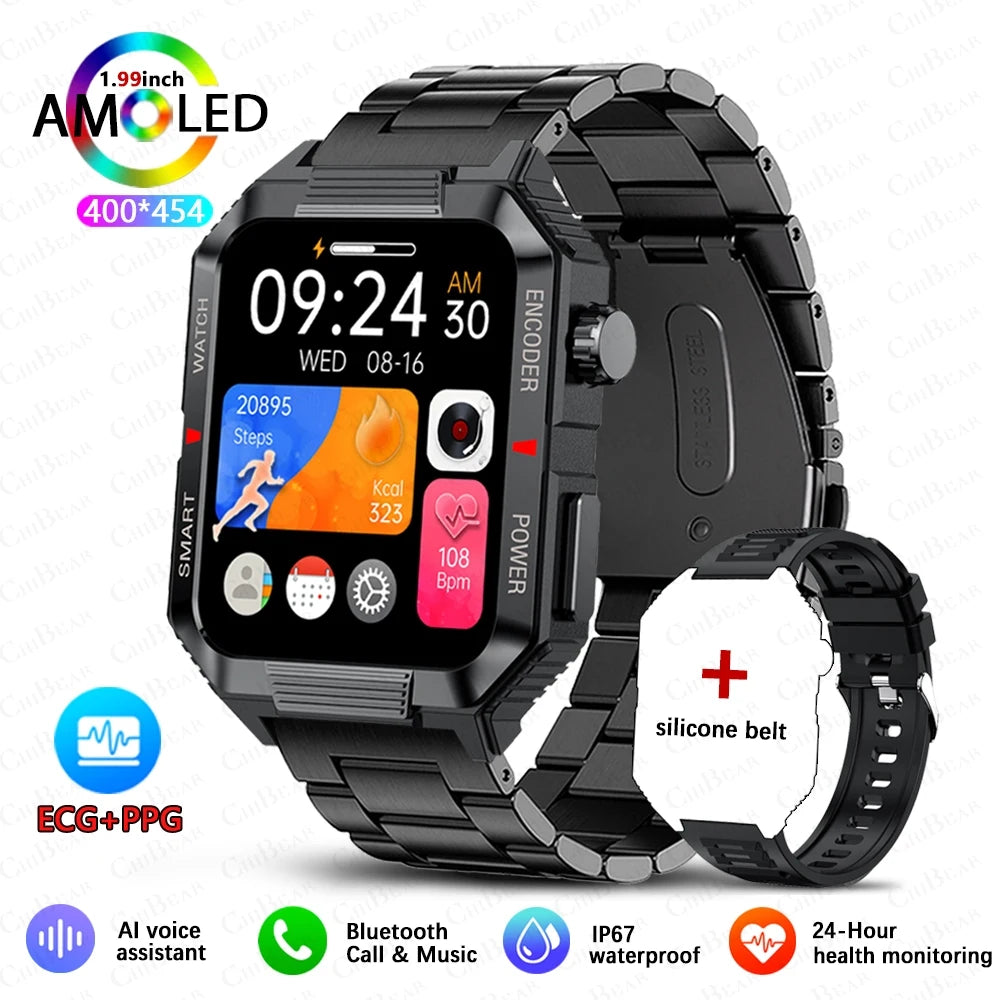 GPS Outdoor Military Smart Watch 2.01 Inch Screen Bluetooth Call Voice Assistant Watch Sports Fitness Waterproof Smartwatch Men