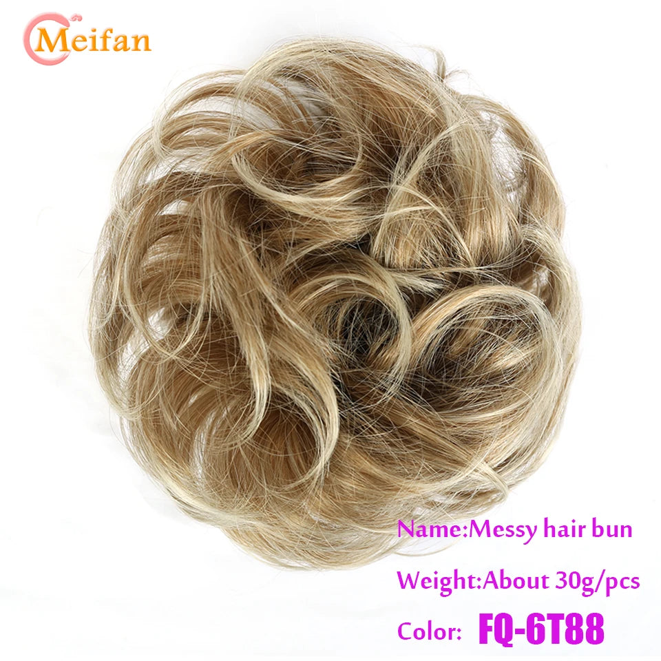 MEIFAN Synthetic Chignon Elastic Rubber Band Fake Hair Bun Clip in on Hair Tail Extension Updo Hair Piece Ponytail For Women