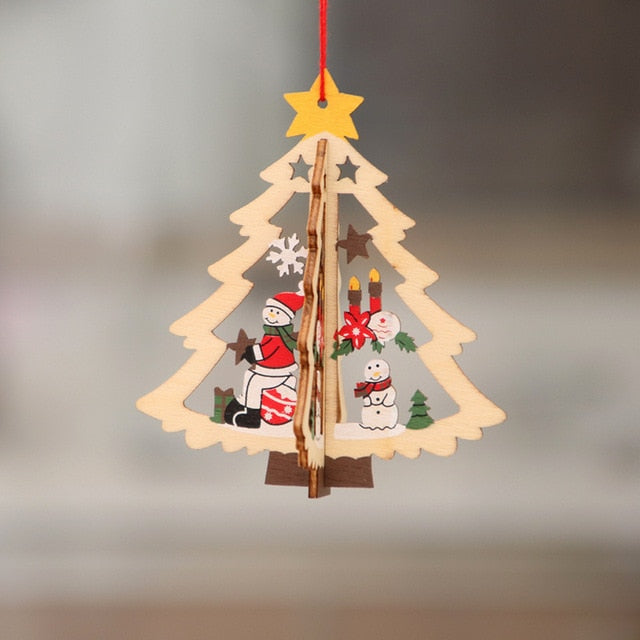 1PC 2D 3D Christmas Ornament Wooden Hanging Pendants Star Xmas Tree Bell Christmas Decorations For Home Party New Year Navidad