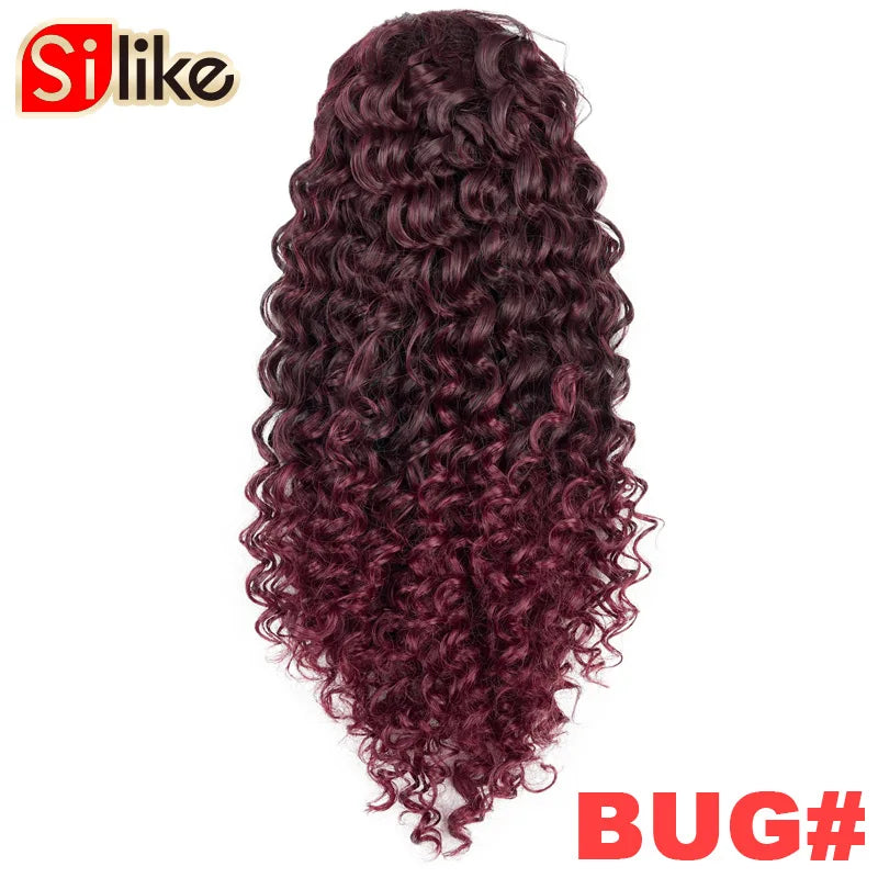 Silike Kinky Curly Drawstring Ponytail 24 inch Afro Drawstring PonyTail Clips in Hair Extensions 150g Synthetic Hair Bun